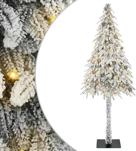 vidaXL Albero di Natale con 300 LED Bianco 210 cm PE e Acciaio, Decorazione Natalizia Moderna a Forma di Cono, Albero con Neve Artificiale per Interno, Riutilizzabile
