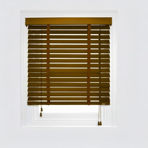 Venetian Blinds Wooden, 50cm 60cm 70cm 80cm 90cm 100cm 115cm Wide Horizontal Blinds, Real Wood Venetian Shades for Windows, Blackout/Heat Insulation Shutters Curtains(Walnut)