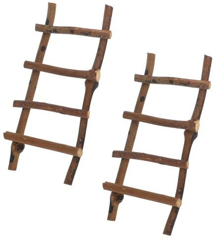GARVALON 2 Stück Kleiner Rattanleitern 20X10cm für Puppenhaus Mikrolandschaft Gartendekoration Natürliche Miniaturmöbel aus Robustem Rattan für Selbstgemacht Bastelprojekte