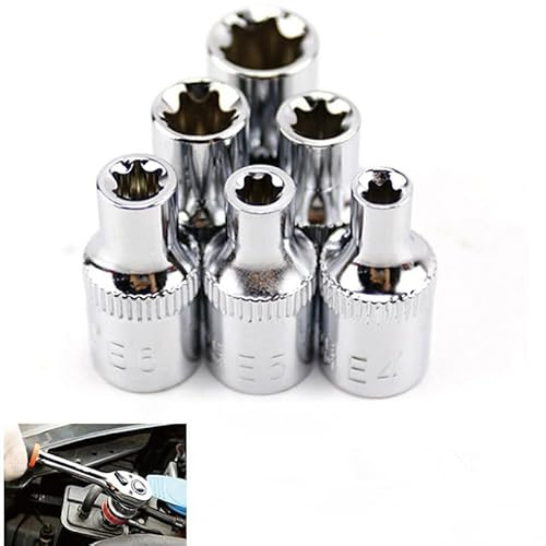 FACAIIO 1/10.2 cm für Torx Star Innengewinde Bit-Steckschlüsselsatz E4 E5 E6 E7 E8 E10, 6-teilige Handsternschrauben, wärmebehandelter 50# Stahl, verchromt, Anwendungen mit hohem Drehmoment