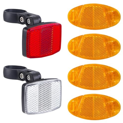 xiluuyou Fahrrad Reflektoren Set Vorne Hinten, Orange Set Katzenaugen, Prüfzeichen Speichen Reflektor Reflector für Rennrad, MTB, E-Bike (6er Set)