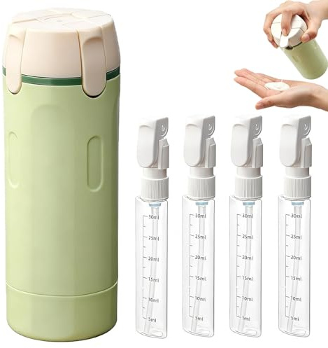 4-in-1 Leakproof Rotatable Travel Dispenser Set, Travel Bottles for Toiletries with 4in1 Design, Compact Travel Toiletries Solution for Personal Care, Large Bottle 16.5 by 5.5 cm Small Bottle 16 by 2.