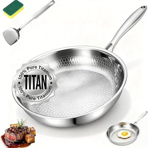 2026 Nuovo Padella Titanio, Padella Titanio Puro, Padellas in Titanio Non Rivestita, 26/28/30 cm Titanium Pro, Premium in Titanium Non Rivestita per Cucina e Uso Quotidiano (Senza Coperchio, 22cm)