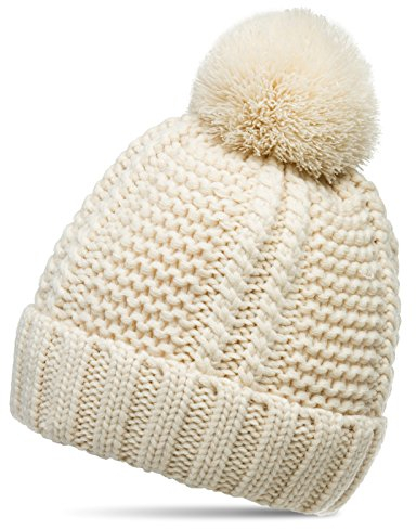 Caspar MU127 Gefütterte Damen Bommelmütze, Farbe:beige, Größe:One Size