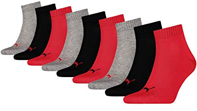 PUMA Socken Quarter Sneakers Damen, Herren 9er Pack (Rot/Grau/Schwarz, 43-46 (UK 9-11))