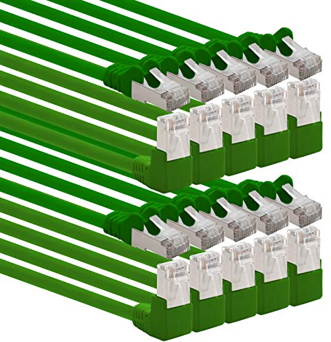 1aTTack.de 1m CAT6 90° Winkel LAN-Netzwerkkabel RJ45, 10 Stück - grün | Ein RJ45-Stecker 90° abgewinkelt, ein RJ45-Stecker gerade, S-FTP PIMF, Cat 6 Patchkabel, LAN, Router, Switch, Modem