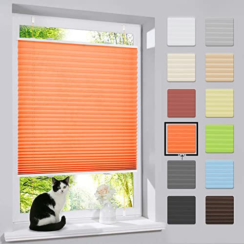 bobodeco Plissee ohne Bohren Klemmfix Faltrollo Jalousie Orange 90x130cm (BxH), Plisseerollo Sichtschutz und Sonnenschutz Blickdicht Easyfix lichtdurchlässig Rollo für Fenster & Tür