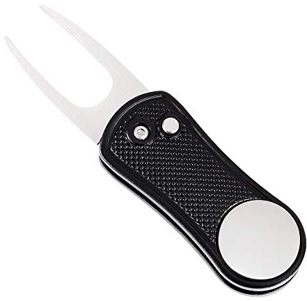 Mile High Life Ganzmetall Faltbares Golf Pitchgabel mit Pop-up Taste & Magnetkugel Markierung (Black Undulate)