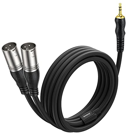 NUOSIYA TRS 3,5mm a XLR Cable 2m Cable adaptador en Y de 1/8 pulgadas TRS a doble XLR macho, 3.5 mm Mini Jack estéreo macho a 2 XLR macho Interconexión Breakout Y Patch Cable