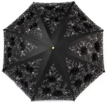 LCY Sonnenschirm Regenschirm,Regenschirm Uv-Schutz,Damen Spitze Sonnenschirm Brautschirm Taschenschirm-Schwarz