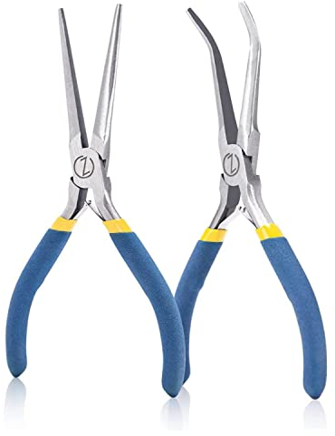WISEPRO 6 Inch Mini Needle Nose Pliers with Comfort Grip Handles, 45° Angled and Straight Long Nose Pliers, 2 Plier Set for Handmade Craft, Jewelry Making, Bending Wire and Small Object Gripping