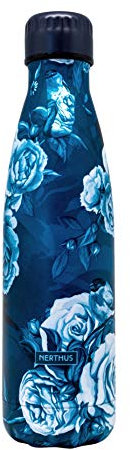 Nerthus FIH 776 Botella Termo Doble Pared para frios y Calientes diseño Margaritas Color Azul 350ml, Acero Inoxidable, Libre de BPA, 18/8, Multicolor, 350 ML