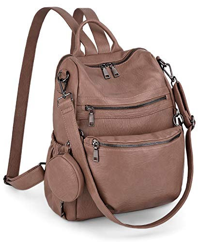 UTO Femme Sac à Dos avec Sac Banane Amovible Backpack Rucksack Cuir Synthétique Convertible Sac d'épaule Ceinture Kaki