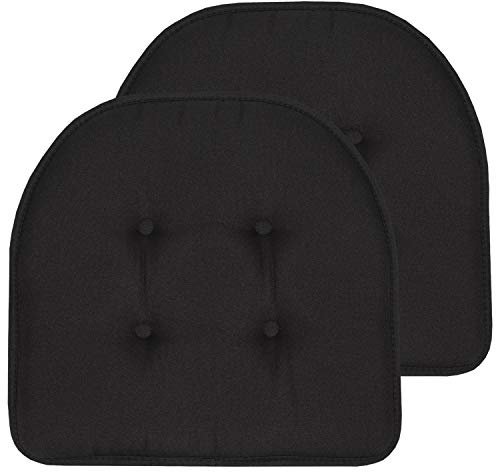 Sweet Home Collection Chair Cushion Memory Foam Pads Tufted Slip Non Skid Rubber Back U-Shaped 17 x 16 Seat Cover, 2 Count (Pack of 1), Black