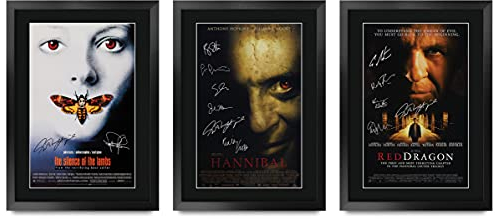 HWC Trading FR A3 Hannibal Lecter Collection x 3 Anthony Hopkins Geschenke gedrucktes Poster, signiertes Autogramm für Film-Fans, gerahmt, A3