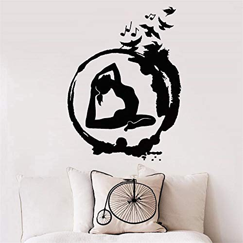 QIANGTOU Yoga Vinyl Wandtattoo Zen Kreis Vögel Aufkleber Dekoration Für Gym Studio Wohnzimmer Wandbilder 100x75cm