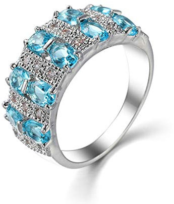 Banemi Trachten Ring Damen, Femo Ring Weißvergoldeter Hellblau Zirkonia Oval Damen Hochzeitsband Größe 57 (18.1)