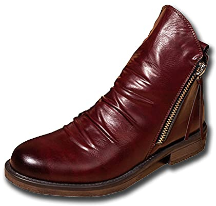 Remxi Stivali da uomo in pelle Chelsea stivali formali per uomo-moda stivali alti, Rosso, 38 2/3 EU