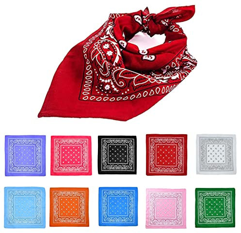 VEGCOO 10Pcs Bandana Unisexe Mouchoirs pour Hommes et Femmes Bandana Cheveux Femme Ensemble Foulard à Motif Rétro Foulard Imprimé, Plusieurs Couleurs (10 Couleurs)