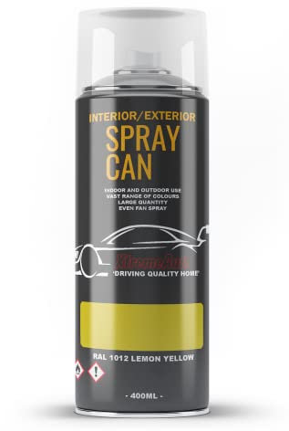 Xtremeauto Spray Paint Finish For Indoor And Outdoor Use Garden Cars Home Kitchen Bathroom Furniture Art Craft Bikes Radiators Metal Wood Plastic Glass UPVC Stone PVC RAL 1012 Lemon yellow