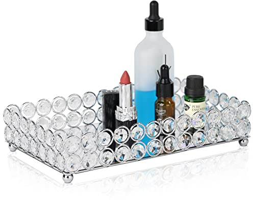 XMGZQ Deko Tablett Silber - Parfüm Organizer Schminktisch, Spiegeltablett, Badezimmer Organizer, Rechteckig