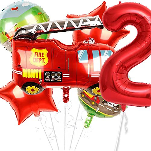 Ballon Set * FEUERWEHR * als Deko für Kindergeburtstag und Fire Fighter Mottoparty | mit Zahlen von 1 bis 9 | Geburtstag Party Feuerwehrmann Kinder Ballondeko Partydeko, Edition: 2. Geburtstag