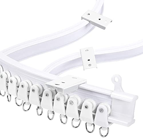 Biegbar Vorhangschiene Flexibel Gardinenstange, Gardinenleiste mit Laufrollen, Deckenschiene Deckenhalterung 3-Meter Gardinenschiene Zubehör für Vorhänge Vorhangschiene Raumteiler (Side Clamping)