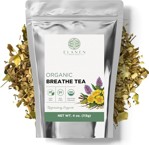 Elanen Naturals Organic Breathe Tea 4 oz. (113g), USDA Certified Organic Lung Tea for Bronchial Wellness and Smokers, Respiratory Blend, Gordo Lobo Herbs Loose Leaf, Mullein Detox Lungs, Cut & Sifted