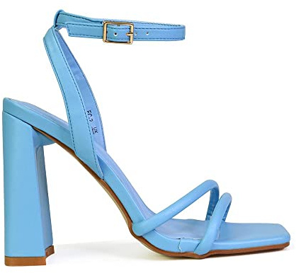Womens Strappy Sandals Ladies Ankle Strap Square Toe Block Heeled Party Sandals Size 3-8