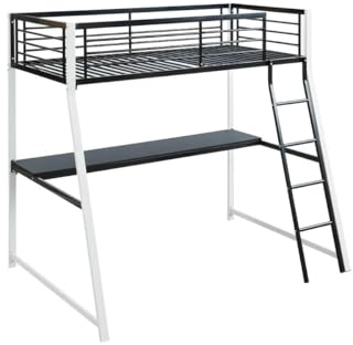 Vente-unique-Hochbett mit Schreibtisch - 90 x 190 cm - Schwarz & Weiß - MALICIA