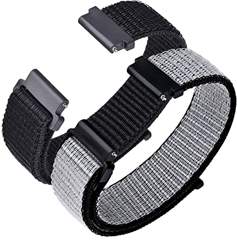 ANNEFIT 2Pcs Correas de Nylon para Reloj, 20mm Bandas Deportivas Ajustables y Transpirables para Hombre Mujer (Negro y Gris)