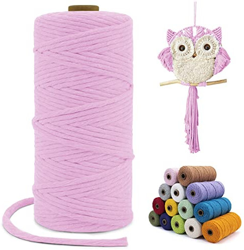 LEREATI Corde Macramé 3mm x 100m, Fil Macramé Simple Torsion Coton Naturelle Ficelle Corde, Cordon Coton pour Rideau Macrame, Porte Plante Mural, Bricolage, Boho Decoration (Rose)
