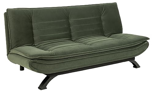 AC Design Furniture Jasper Bettcouch in Waldgrün, Schlafsofa mit 3 Liegepositionen, Moderner 3-Sitzer ohne Armlehne, Polstersofa mit Mikrofaserbezug und Schwarzen Beinen, B: 196 x H: 91 x T: 98 cm