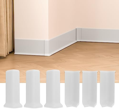 GAMZAU Sockelleisten-Eckblöcke, 10,2 cm Höhe, selbstklebend, 3 innen + 3 Außenecken, Verbindungsstück zwischen der Buchte, Wandsockel, Gummi-Zierleiste, perfekte Ergänzung für unsere S100-Sockelleiste