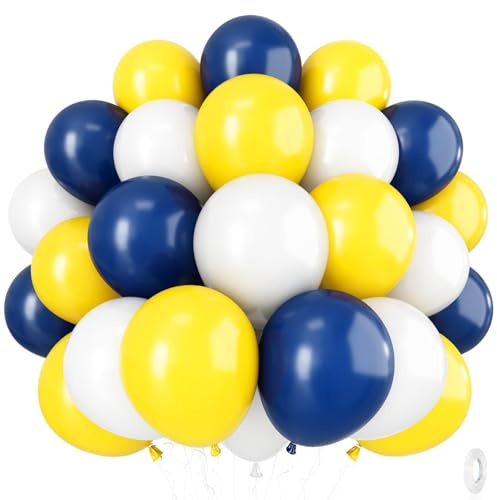 Navy Blue Yellow White Balloons, 12 Inch Navy Yellow White Party Balloons, Dark Blue Yellow Latex Balloon Set for Boys Men Birthday Wedding Baby Shower Graduation Anniversary Party Decorations