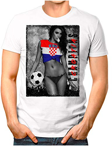 OM3 - Croatia-Champions - Herren T-Shirt mit Länderflagge Ländershirt Fan Sexy Girl Frau Fußball Trikot Kroatien Hrvatska Vintage Weiß XL