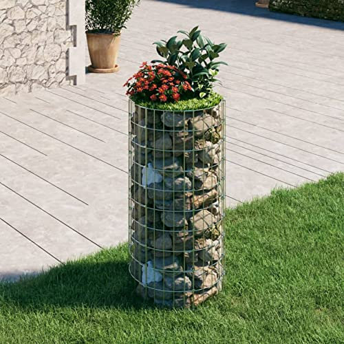 Homgoday Runde Gabionen aus verzinktem Stahl Ø50 x 100 cm, Gabionen aus Metall für Steine, Gabionen, Blumenkästen