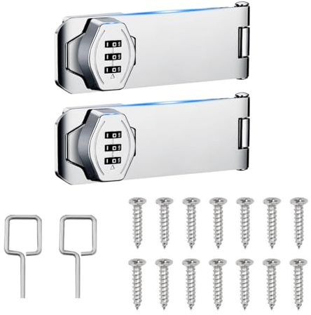 2 Stück Sicherheitsüberfalle mit Zahlenschloss, Überfalle Abschließbar, Schlossriegel mit Zahlencode, Überfalle Schloss für Verschließen Von Schuppen Tür Schränk Kästen (Silver)