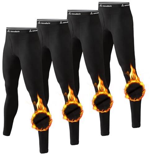 CL convallaria Men's Thermal Pants Fleece Lined Long Johns Compression Bottom Athletic Base Layer Cold Weather Gear 4pc Black L
