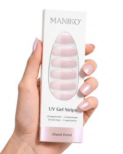 Maniko UV Gel Strips Glazed Donut Rosa – 20 UV Nagelsticker, 2 Anwendungen | UV Nagellack zum Kleben, selbstklebende Nagelfolie für natürliche Nägel, vegan & langanhaltend – Geschenk zu Geburtstag