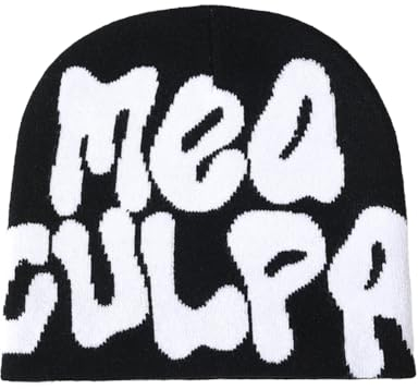 Damen Beanies Y2K Beanie mit Grafik Gestrickte Coole Beanies Slouchy Beanies und Strickmützen für Unisex (Schwarz)