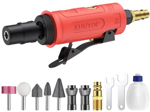 XUNTOP Amoladora Angular 25000RPM Amoladora Recta con Botella de Aceite Vacía y Pinzas de 1/4 y 1/8 Amoladora Recta de Aire con Escape Trasero para Pulido,Alisado de Bordes,Desbarbado
