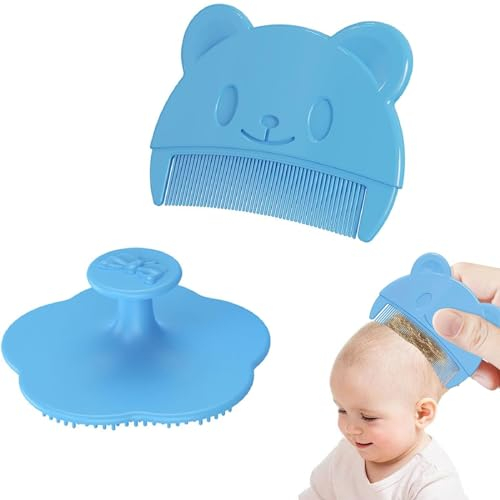 Brosse et Peigne pour Croûtes de Lait,Brosse en Silicone pour le Bain de Bébé,Brosse de Massage en Silicone,Brosse de Bain Pour Bébé,Brosse Pour Berceaux Pour Bébé,Bleu Peigne à Cheveux pour Bébé,2PCS