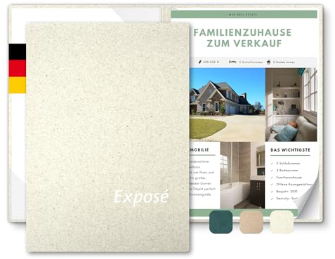 Exposémappe A4 Recyclingkarton - ECO-plus - mit Prägung Exposé - für Ihre hochwertige Objekt-Präsentation aus nachhaltiger Pappe – Exposé-Mappe für Immobilien-Makler (Graspapier, 8 Stück)