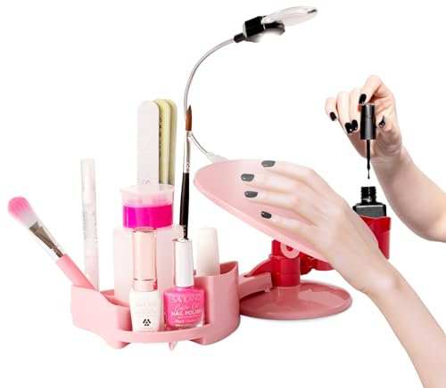 SAVILAND Arm Rest for Nails: Multi-angle Adjustable Nail Polish Organizer with LED Light Manicure Hand Rest Stand Nail Polish Holder Spill-Free for Painting Nails Beginners Home DIY Manicure Pedicure