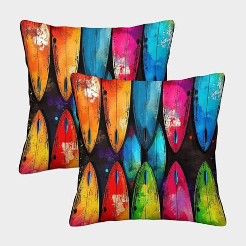 DHBANEIOK Surfbrett Kissenbezug 2er Set QuadRatteische VaKation Dekokissen DekoRatteiven Zierkissen Für Garten Bank Sofa 50x50cm