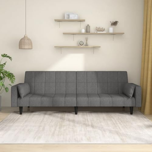 Homgoday Schlafsofa 2-Sitzer mit 2 Kissen Klappsofa mit Schlaffunktion Bettcouch Bettsofa Loungesofa Sofa Couch mit Verstellbarer Rückenlehne für Wohnzimmer Schlafzimmer Hellgrau Stoff