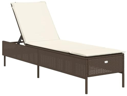 vidaXL Sonnenliege mit Tisch Auflage, Gartenliege mit Stahlrahmen, Relaxliege für Garten Terrasse, Sonnenbett Gartenmöbel, Braun Poly Rattan
