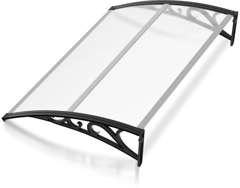 Izrielar Vordach für Haustür,100x150cm Überdachung Haustür aus Aluminium, Transparent Polycarbonat 6mm, Türdach für draußen Sonnenschutz Regenschutz, Pultbogenvordach mit ABS Halterung