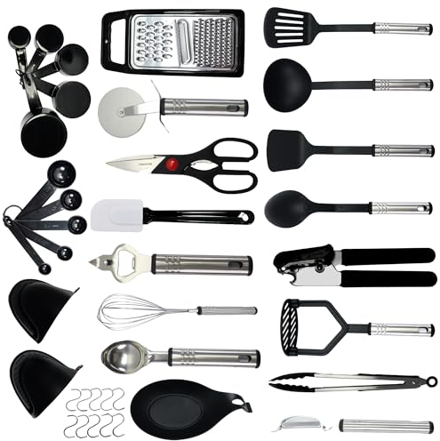 M MSDEE Cooking Utensils Set-27 Pcs Kitchen Utensils, Cooking Turners Gadgets Tools, Kitchen Accessories Heat Resistant Spatula Ladle Spoon for Non Stick Cookware (27 Pcs Nylon Utensils Set)